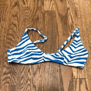 Triangl Blue and White Zebra Print Bikini Top